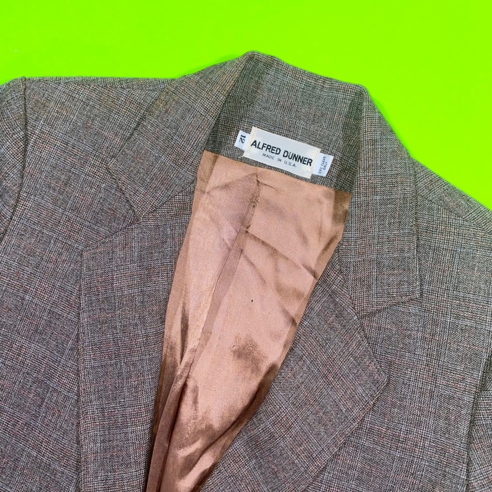 Alfred Dunner Vintage Glen Check Plaid Blazer Brown Gray Single Button Sizeโ 12